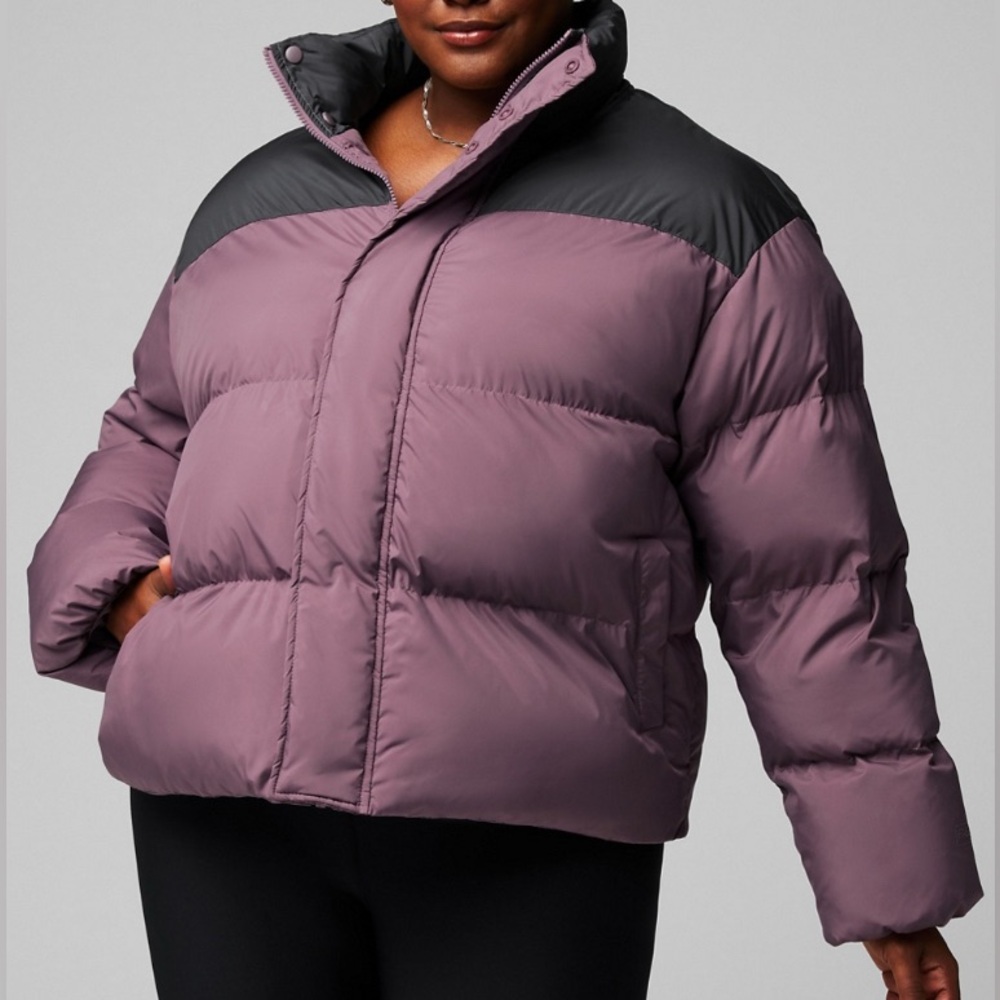 Fabletics Essential Puffer Jacket XL Mauve and Black